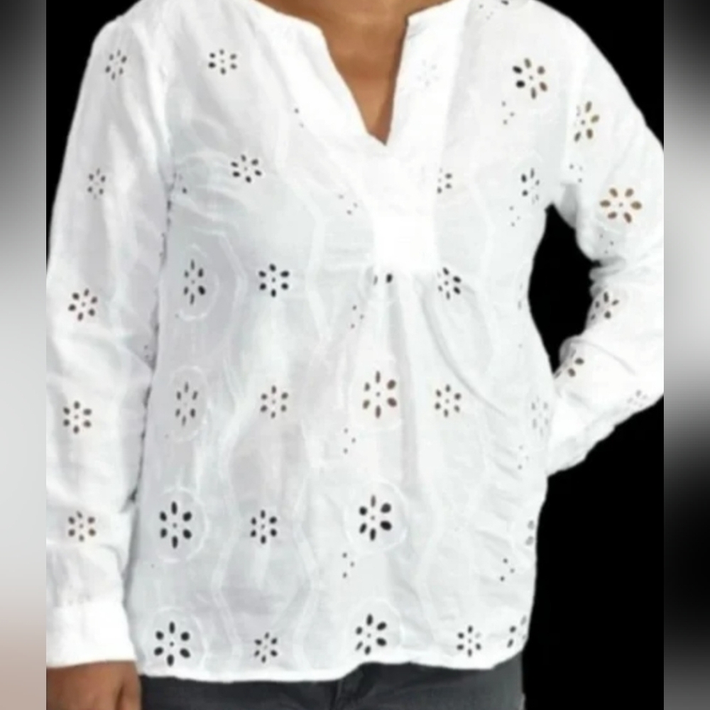 Christian Siriano New York Top Tunic With Allover Embroidered Eyelet Lace Size L